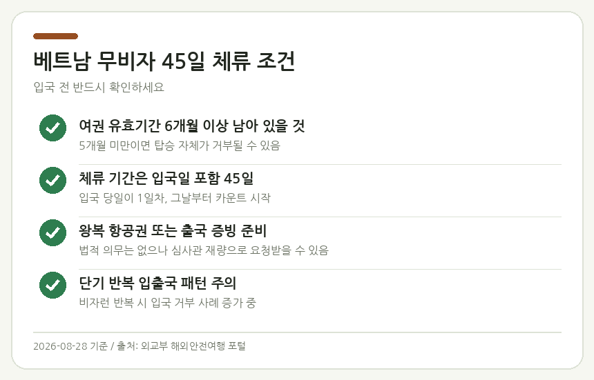 베트남 무비자 45일 체류 조건